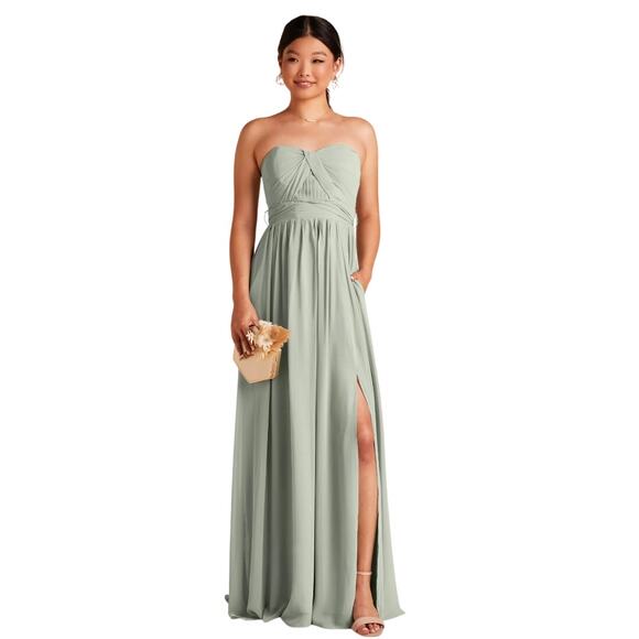 Birdy Grey Sage Green Long Maxi Chiffon Gown Size Small - Picture 1 of 12